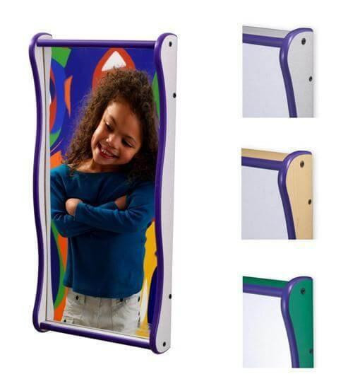 Playscapes Giant Funhouse Giggle Mirror, colorful interactive children's mirror with a smiling girl reflection and vibrant frame design.