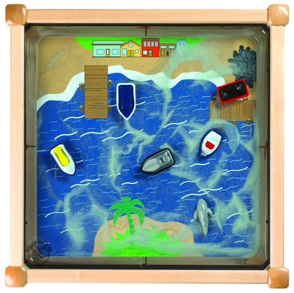 Playscapes Ocean Magnetic Kid's Sand Table, interactive children's toy with magnetic boats, islands, and water scene for educational play.