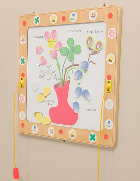 Playscapes Flowers and Bees Magnetic Wall Activity, educational kids' toy featuring colorful magnetic flower and bee illustrations for interactive learning.