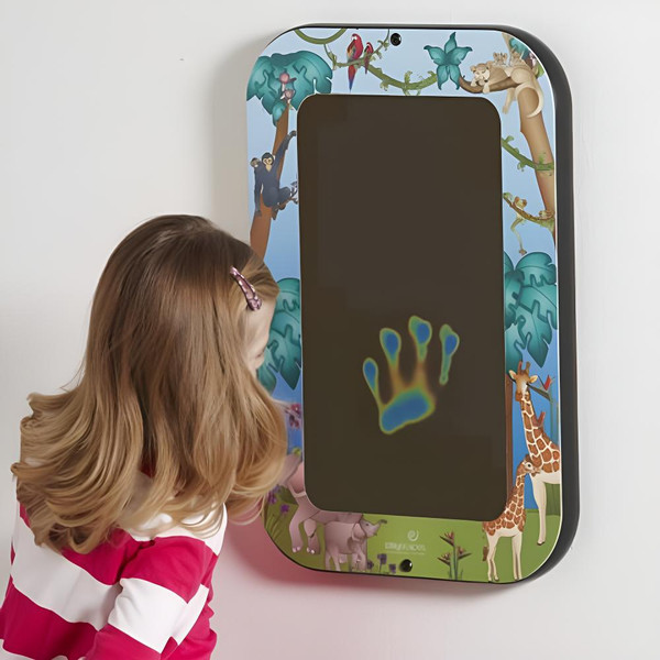 Playscapes Animal Families Magic Hands Heat Sensitive Wall Panel, interactive children's wall panel with animal illustrations and heat-sensitive handprints for educational play.