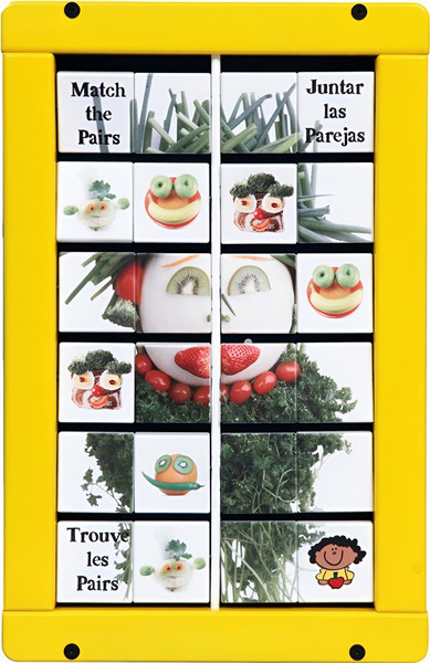 Playscapes Food Match Up Activity Wall Panel, interactive educational toy with colorful vegetable and fruit images for kids' matching and learning activities.