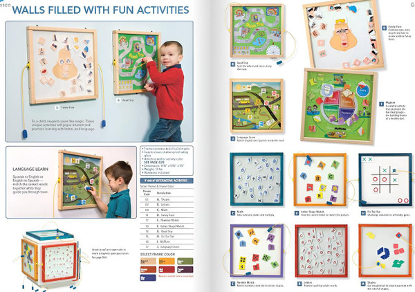 Playscapes Letters Magnetic Educational Wall Activity, colorful magnetic letters and educational activities displayed on a wall-mounted board with children interacting with them.