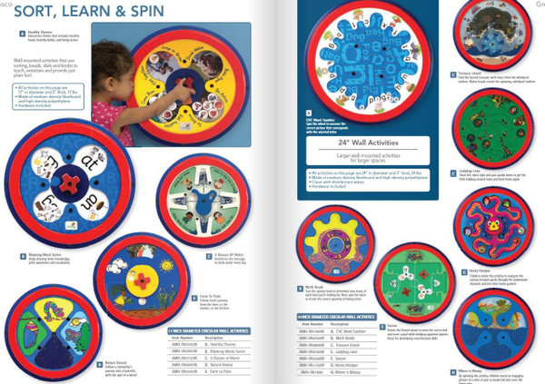 Playscapes Letter Sounds Sorter Round Wall Toy, educational wall-mounted toy with circular rotating discs for learning letter sounds and words.