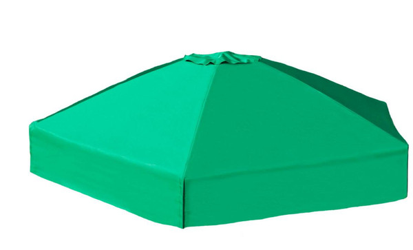 Frame It All Collapsible Sandbox Cover Hexagon 7ft x 8ft, green hexagonal sandbox cover with a collapsing design for easy storage.