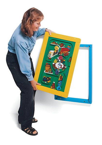Playscapes Moving Images Flip-Flop Blocks Activity Wall Panel, colorful activity wall panel with flip-flop blocks designed for children to engage and develop motor skills.