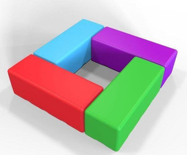 Playscapes Children's Eco Dash Seating, colorful rectangular cushioned seats arranged in a square on a white background.