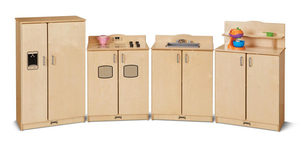 Jonti-Craft Culinary Creations School Age Kitchen Set - 4 Pieces, wooden play kitchen set with oven, stove, sink, and storage cabinets for kids