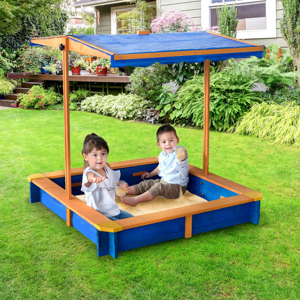 Square Wood Sandbox with Rotatable Canopy Cover