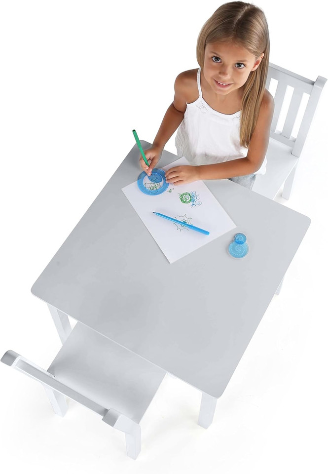 Crew Kids Wooden Table and 2 Chairs Set, White - Square