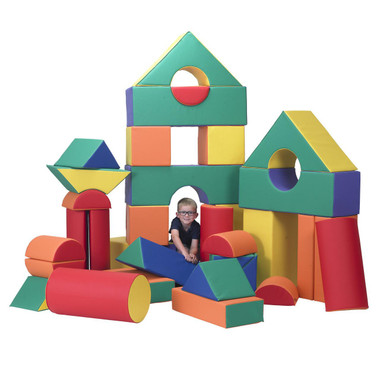 Rainbow Large Foam Building Blocks - Set of 35 Soft Play Blocks