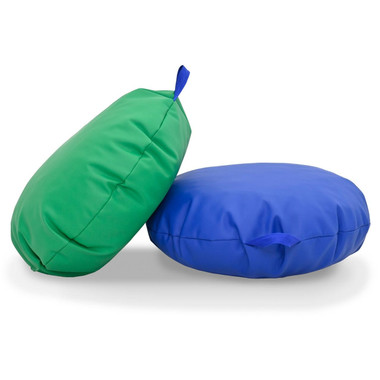 Mini Pouf Mini Round Pouf with Handle - Blue and Green - Set of 2 Foam Poufs