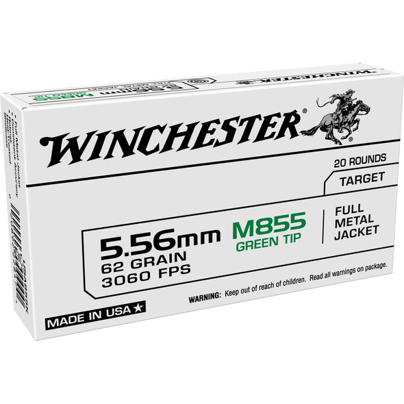 Winchester 5.56mm M855 NATO Ammo 62 Grain Green Tip FMJ- WM855K Winchester 5.56mm M855 NATO Ammo 62 Grain Green Tip FMJ- WM855K