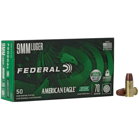 Federal American Eagle Indoor Range Training 9MM 70 Grain Lead Free Ball Ammunition