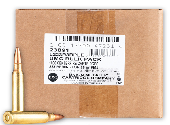 Remington UMC 223 Remington 55 Grain Full Metal Jacket 1000 Rounds Bulk Pack