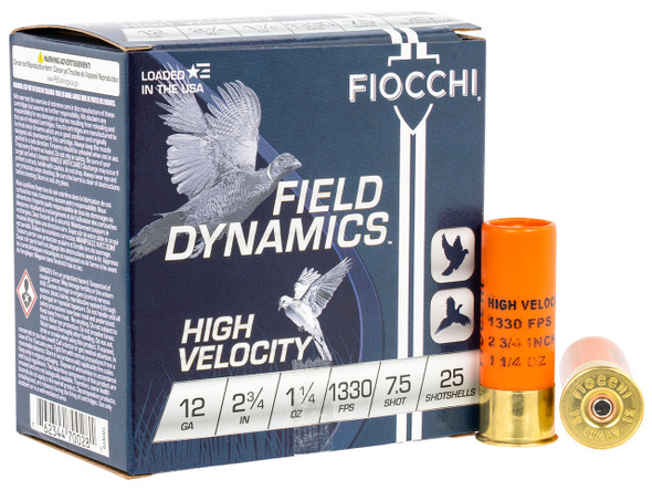 Fiocchi 12HV75 Field Dynamics High Velocity 12 Gauge 2.75" 1 1/4 oz 1330 fps 7.5 Shot