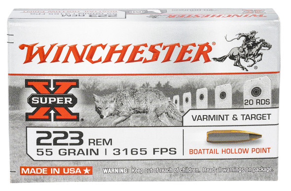 Winchester Ammo W223HP55 Super X 223 Rem 55 gr 3165 fps Hollow Point Boat-Tail (HPBT)