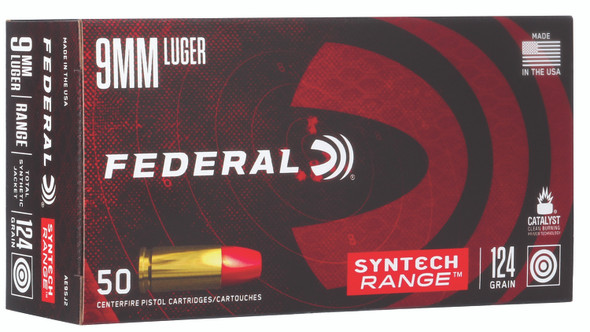 Federal American Eagle Syntech Range 9mm Luger 124 Grain TSJ Flat Nose