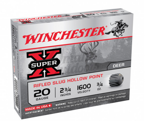 Manufacturer:WinchesterModel:Super XCaliber:20 GaugeMuzzle Velocity:
1,600 FPS
Shell Length:
2.75"
Shot Type:
Slug
Slug Type:
Hollow Point Rifled Slug
Slug Weight:
.75 ounce
Units Per Box:
5
Units Per Case:
250 Manufacturer:WinchesterModel:Super XCaliber:20 GaugeMuzzle Velocity:
1,600 FPS
Shell Length:
2.75"
Shot Type:
Slug
Slug Type:
Hollow Point Rifled Slug
Slug Weight:
.75 ounce
Units Per Box:
5
Units Per Case:
250