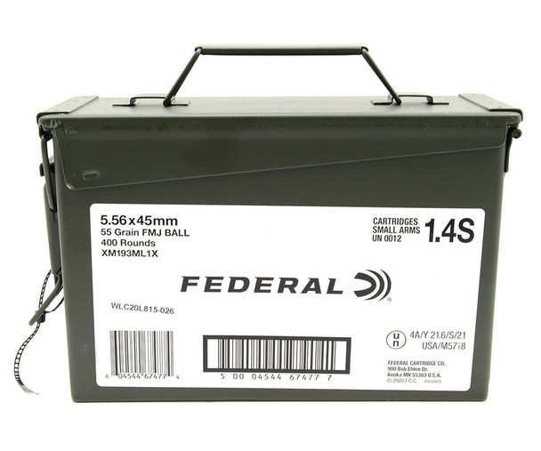 FEDERAL XM193 5.56 AMMO 55 GRAIN FMJ 400 ROUND AMMO CAN - XM193ML1X