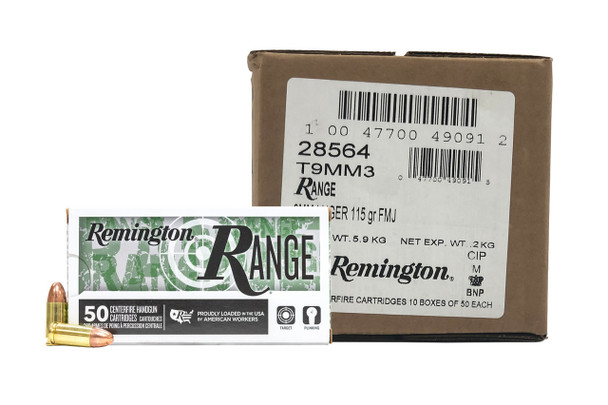 Remington Range 9MM 115 Grain Full Metal Jacket 500 Round Case - T9MM3