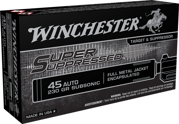 Winchester SUP45 Super Suppressed 45 ACP Subsonic 230 gr Full Metal Jacket