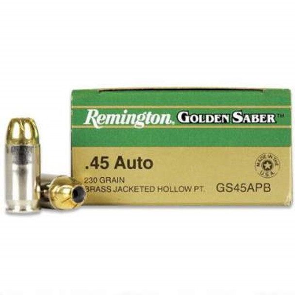 Remington 45 Auto Ammunition Golden Saber GS45APBB 230 Grain Jacketed Hollow Point Bonded