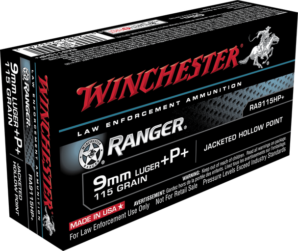 Winchester Ranger 9mm +P+ 115 gr Jacketed Hollow Point Ammunition