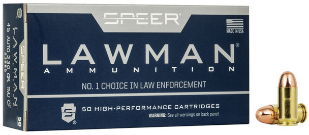 Speer Lawman Cleanfire 45 ACP Auto Ammo 230 Grain Total Metal Jacket 53885