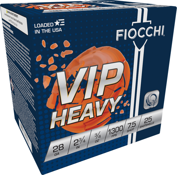 Fiocchi 28VIPH75 Exacta Target VIP Heavy 28 Gauge 2.75" 3/4 oz 1300 fps 7.5 Shot 25 Per Box/ 10 Cs