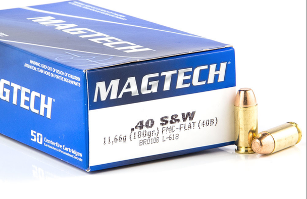 Magtech 40 Smith & Wesson Ammunition FMC-Flat MT40B 180 Grain CASE 1000 rounds