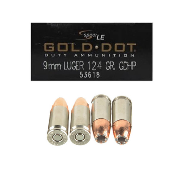 Speer Gold Dot 9mm – 124 gr Jacketed Hollow Point (53618) – 100 Rounds