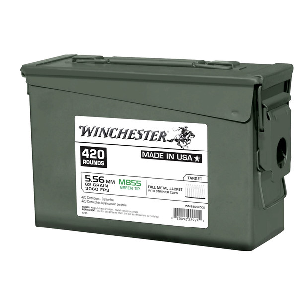 Winchester 5.56 MM M855 62 FMJ Lake City 420RDs STRIPPER CLIP (GREEN TIP)