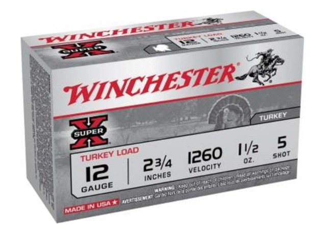 Winchester 12 Gauge Super-X Turkey X12MT5 2-3/4" 1-1/2oz #5 Copper Shot 1260fps- X12MT5