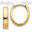 Real 10K Yellow Gold Flat Snug Tiny Oval Hinged Huggie Hoop Earrings 3 x 12mm 1g