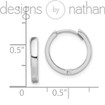 Real 925 Rhodium-Plated Silver Flat Snug Solid Hinged Huggie Hoop Earrings 1.5 g