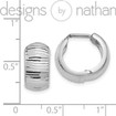 Real 14K White Gold Striped Textured Snug Wide Hinged Huggie Hoop Earrings 2.2 g
