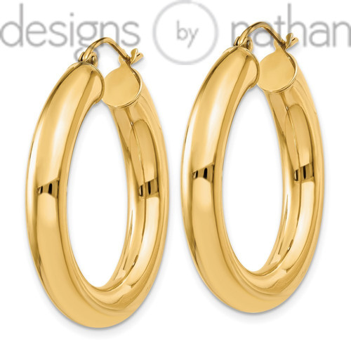 14k Yellow Gold Light Seamless Classic Hoop Earrings 5 mm x 30 mm 4.4 grams