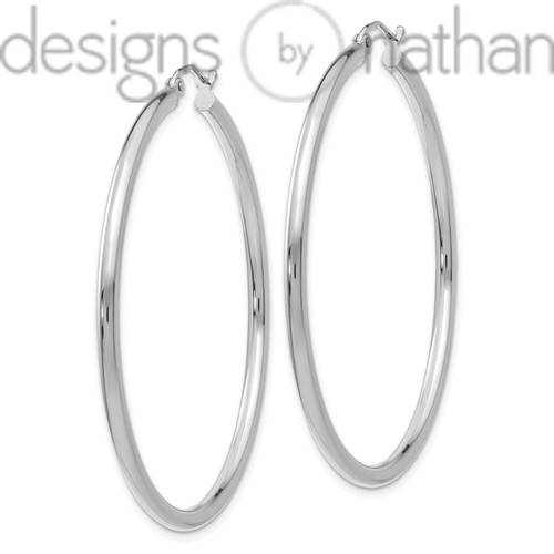 14k White Gold Light Seamless Classic Hoop Earrings 2.5 mm x 50 mm 3.2 grams 14k White Gold Light Seamless Classic Hoop Earrings 2.5 mm x 50 mm 3.2 grams