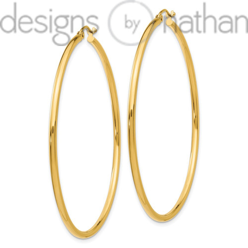 10K Yellow Gold Light Seamless Classic Hoop Earrings 2 mm x 55 mm 2.6 grams 10K Yellow Gold Light Seamless Classic Hoop Earrings 2 mm x 55 mm 2.6 grams