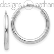 14k White Gold Polished Hollow Endless Hoop Earrings 2 mm x 18 mm 0.7 grams