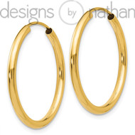 14k Yellow Gold Polished Hollow Endless Hoop Earrings 2 mm x 25 mm 1.3 grams