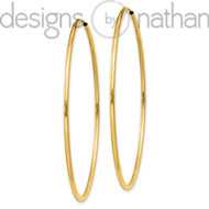 14k Yellow Gold Polished Slender Endless Hoop Earrings 1.5 mm x 51 mm 2.2 grams