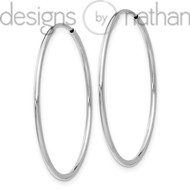 14k White Gold Polished Thin Endless Hoop Earrings 1.25 mm x 35 mm 1.1 grams