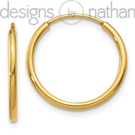 14k Yellow Gold Polished Thin Endless Hoop Earrings 1.25 mm x 16 mm 0.4 grams