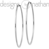 14k White Gold Polished Slender Endless Hoop Earrings 1.5 mm x 51 mm 2.2 grams