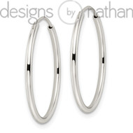 925 Sterling Silver Slender Round Endless Hoop Earrings 1.5 mm x 25 mm 1.3 grams