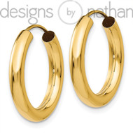 14k Yellow Gold Polished Thick Endless Hoop Earrings 3 mm x 20 mm 1.1 grams
