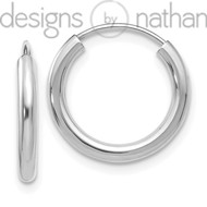 10K White Gold Polished Hollow Endless Hoop Earrings 2 mm x 16 mm 0.6 grams