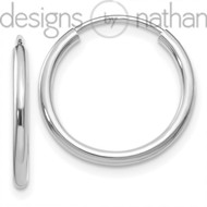 10K White Gold Polished Slender Endless Hoop Earrings 1.5 mm x 16 mm 0.5 grams