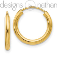 10K Yellow Gold Polished Hollow Endless Hoop Earrings 2 mm x 16 mm 0.6 grams